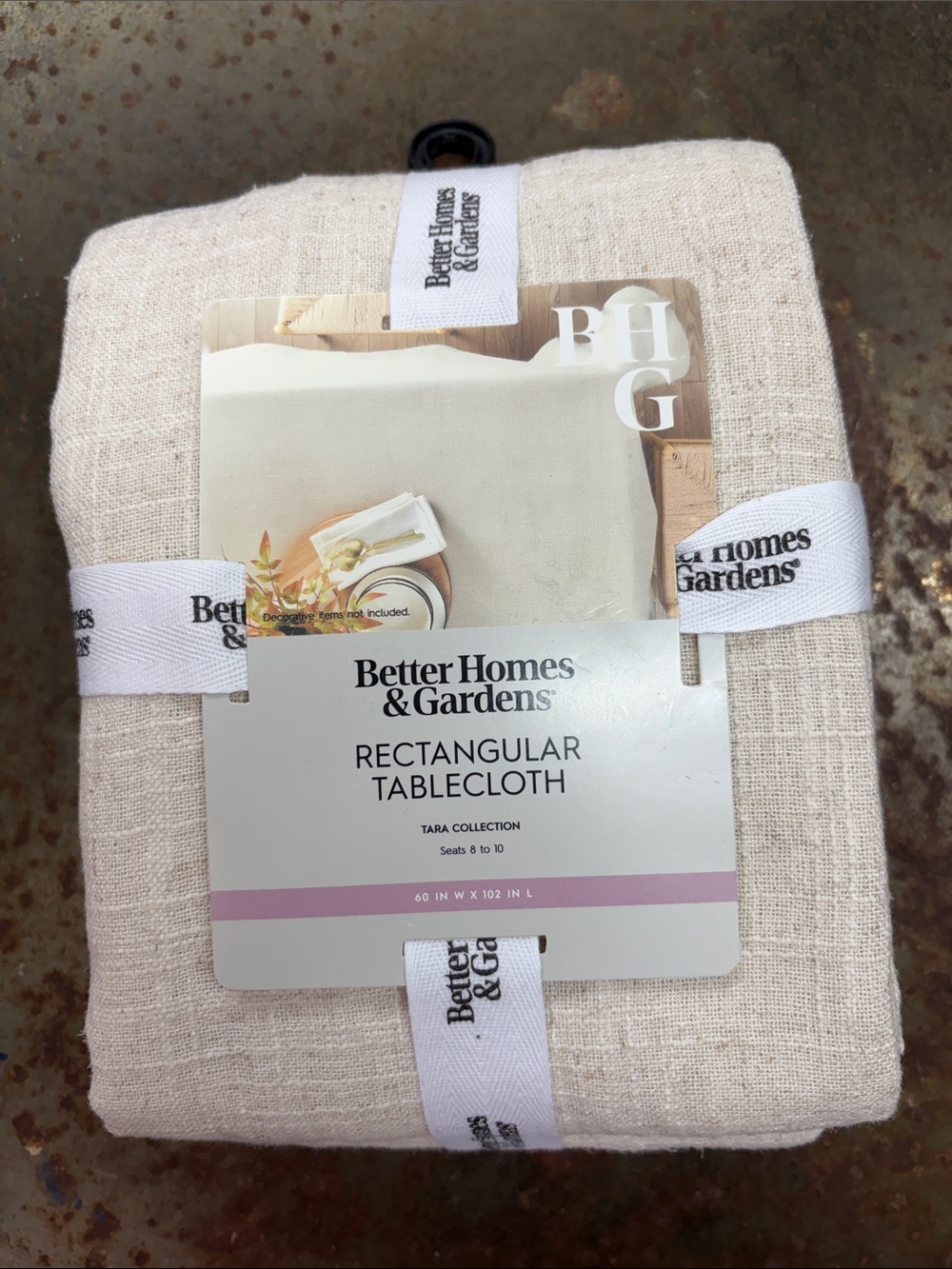 Better Homes -Tara- Papyrus Beige Rectangular Tablecloth 60x102 Farmhouse Boho